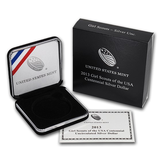 OGP Box & COA - 2013 U.S. Mint Girl Scouts Silver BU Coin OGP Box & COA - 2013 U.S. Mint Girl Scouts Silver BU Coin
